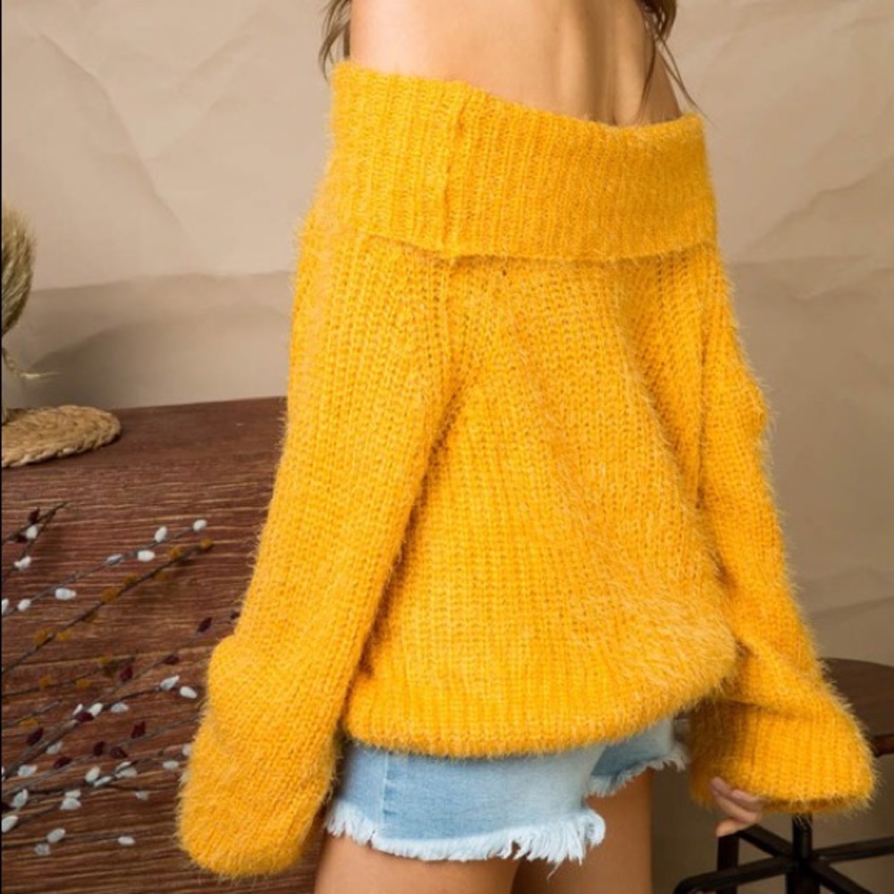 Mustard Off Shoulder Wool Sweater - Picture 4 of 4